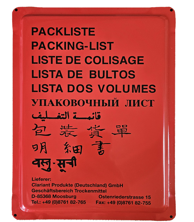 Skyddsplåt Röd för packlista, A5, 10 languages